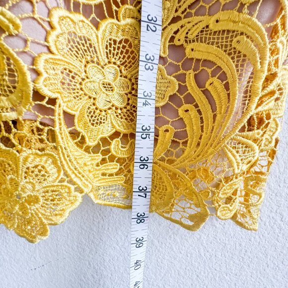 Dress the Population Ava Yellow Lace Mini Dress Large V-Neck Sleeveless Lined - Picture 12 of 15